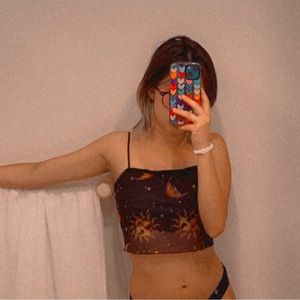 Sun and moon print crop top